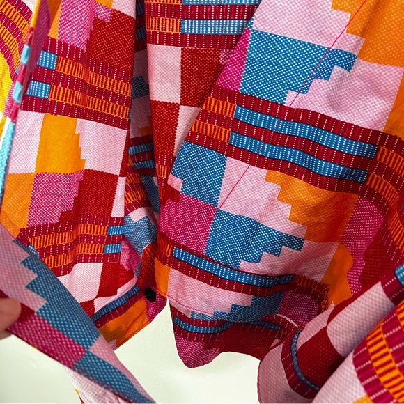 Yevu 100% Cotton Ghanian Made Colorful Wrap Top‎ V-Neck Short Sleeve size 3XL - Picture 7 of 14